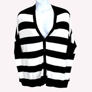 Lane Bryant Black & White Striped Button Front Cardigan Size 18/20 100% Cotton